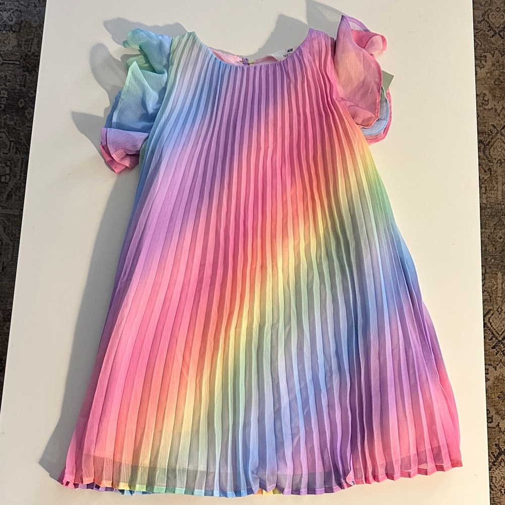 Rainbow Pleated Girls Dress